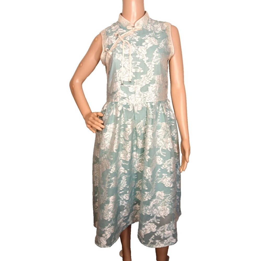Mr Water New York Floral Embroidered Organza Dress NWT Small Teal Asian Inspired